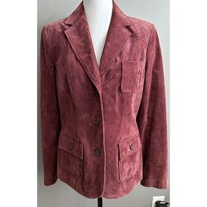 Style & Co Womens Sz Medium Mauve Suede Jacket Lined Blazer Button Up Coat EUC